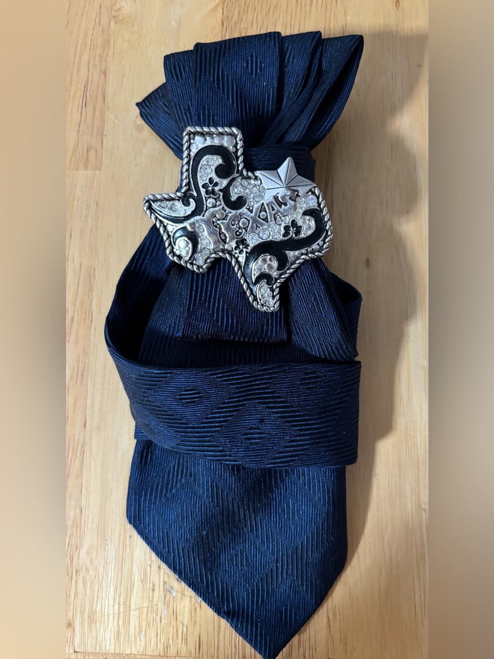 Navy Blue Necktie with Decorative Texas Clipon Buckle